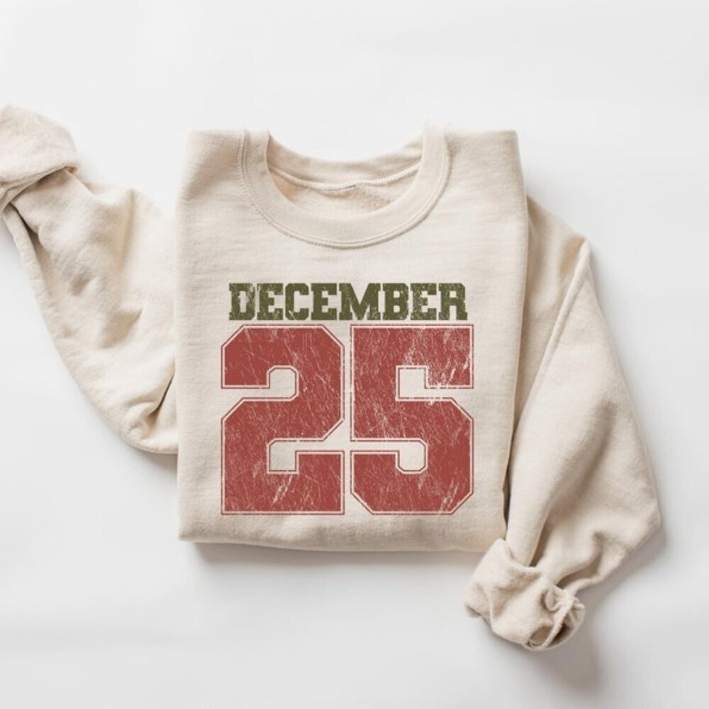 Retro Christmas Sweatshirt, December 25 Holiday Clothing, Womens Christmas 05